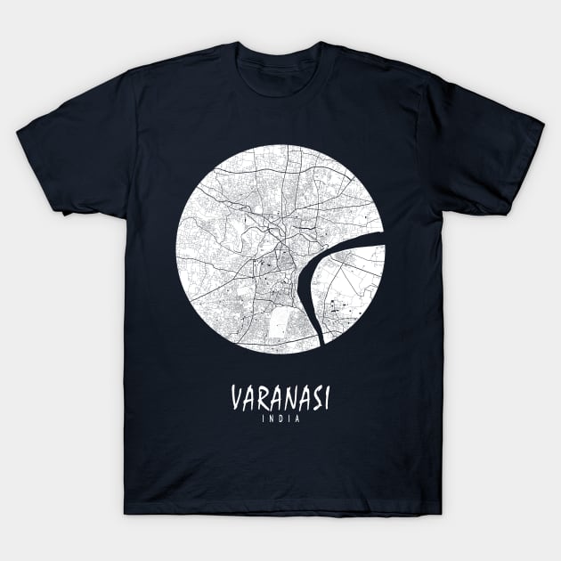 Varanasi, India City Map - Full Moon T-Shirt by deMAP Studio